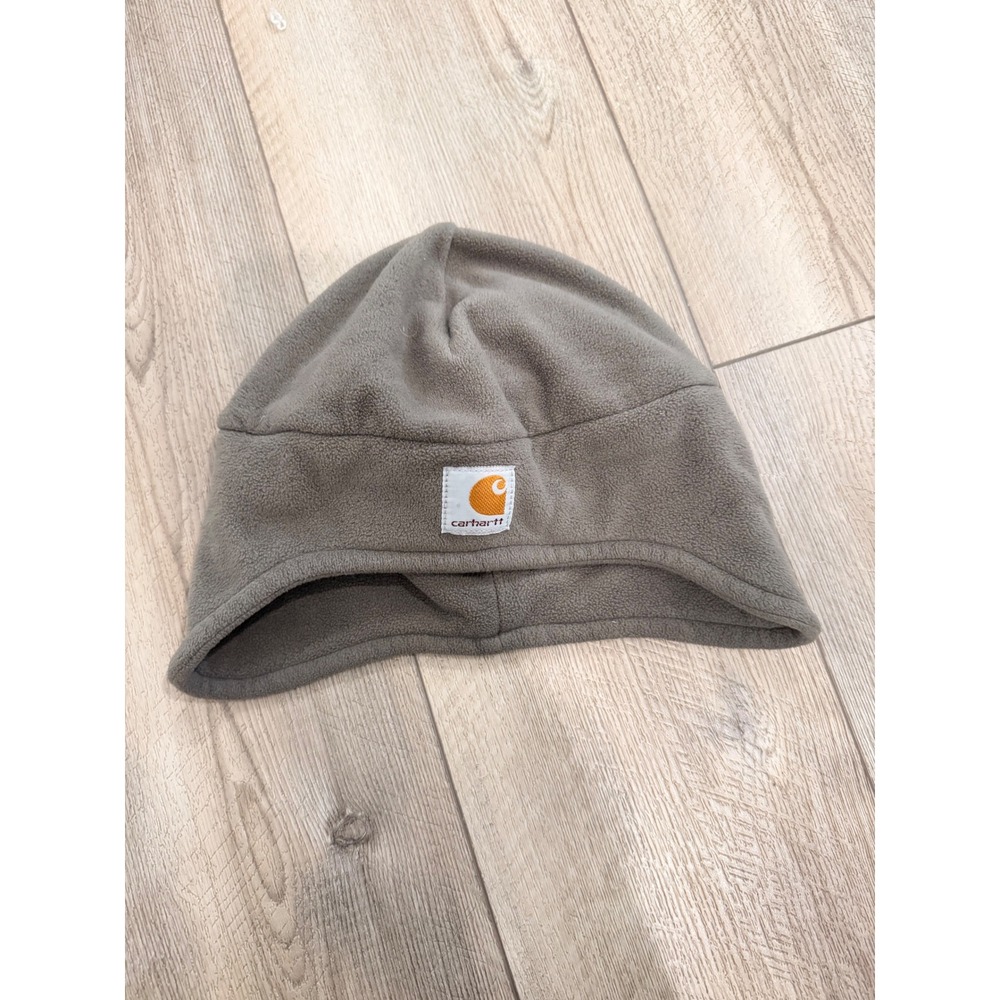 Carhartt Fleece Beanie Hat Taupe Brown Ear Flap Workwear Logo 100141 One Size